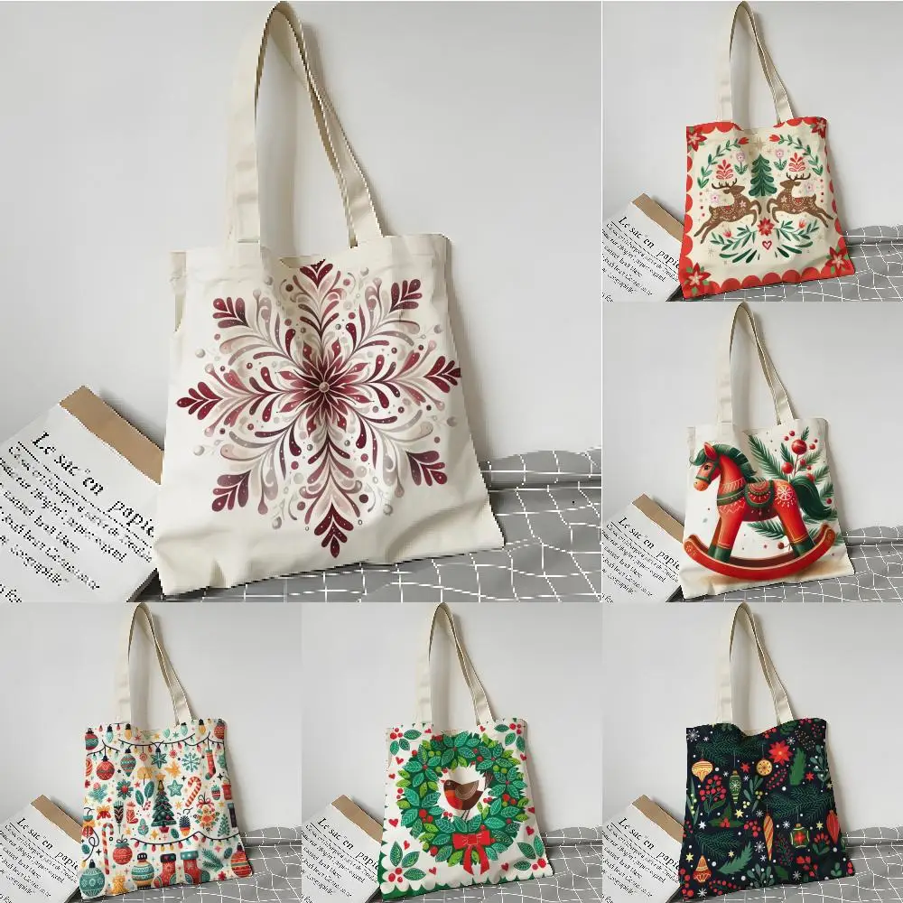 Storage Bags Shopping Grocery Reusable School Girl Gift Tote Bag for Women Aesthetic Classic snowflake animal print