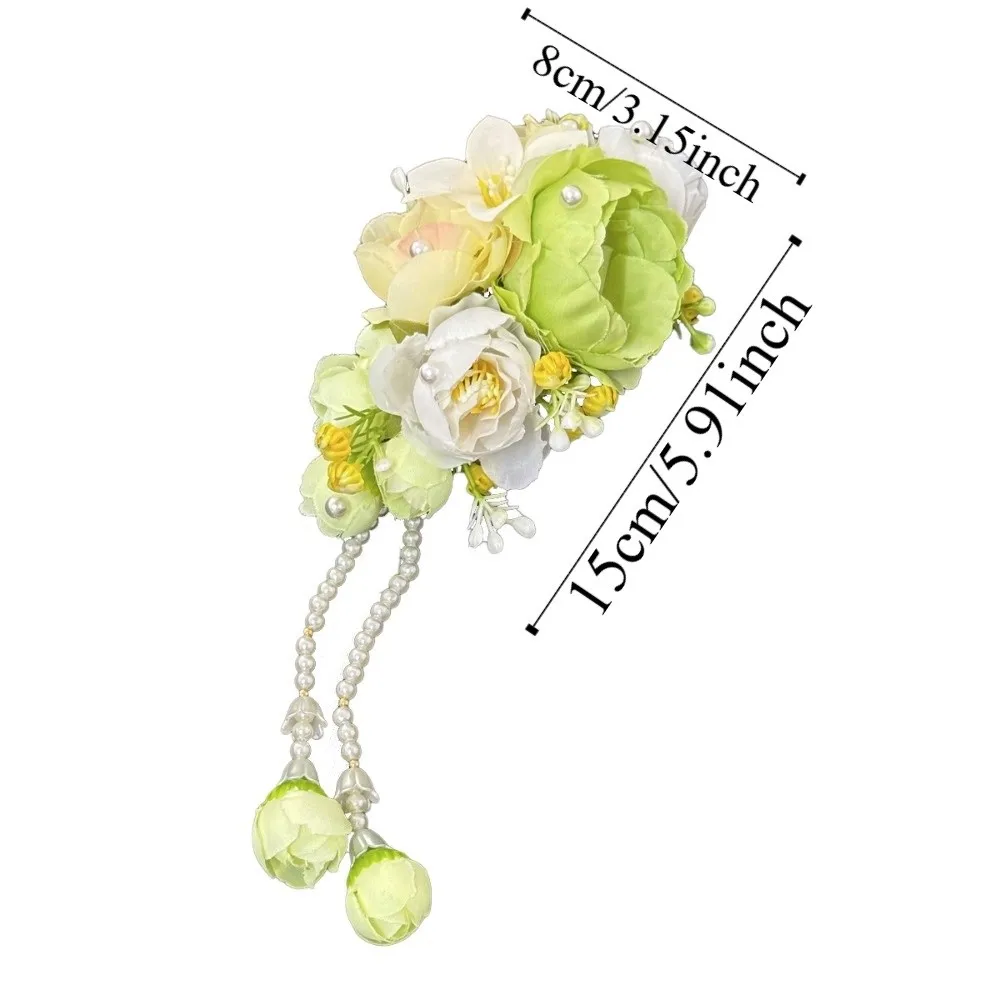 Handmade Sweet Flowers Hairpin with Tassels Thai Style Floral Headwear Tulip Hair Comb Plastic Cloth Chignon Hair Clips Party