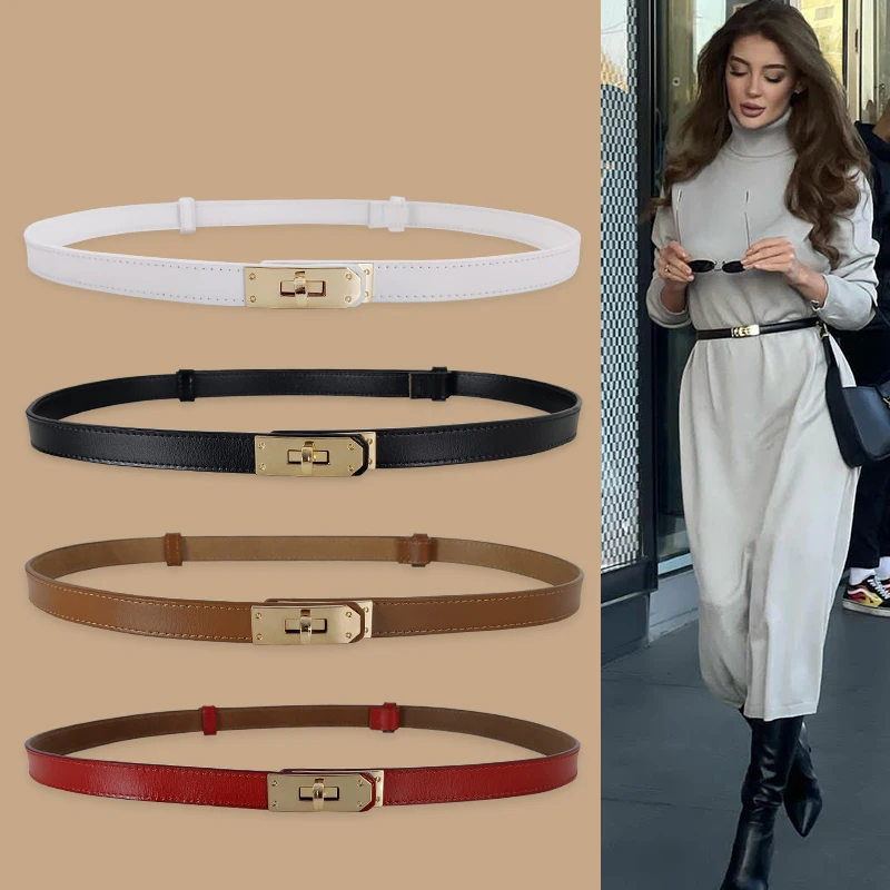 

Genuine Leather Female Waist Belt Adjustable Designer Belts For Women High Quality Luxury Cowhide Dress Waistband Gold Buckle