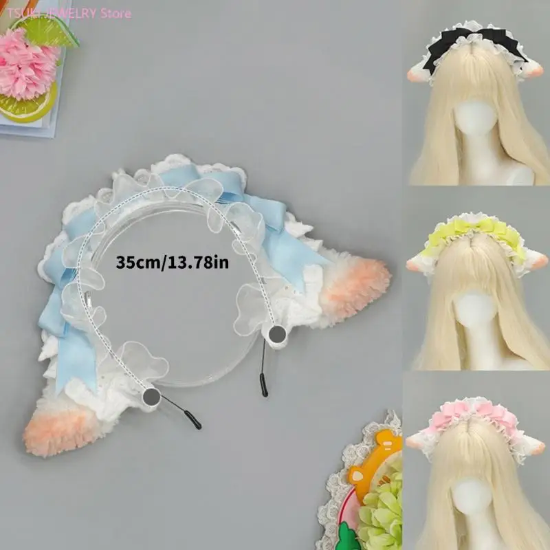 62KE Pluszowe nakrycia głowy z uszami jagnięcymi Miękkie tkaniny Akcesoria do włosów do aktywności na świeżym powietrzu Imprezy