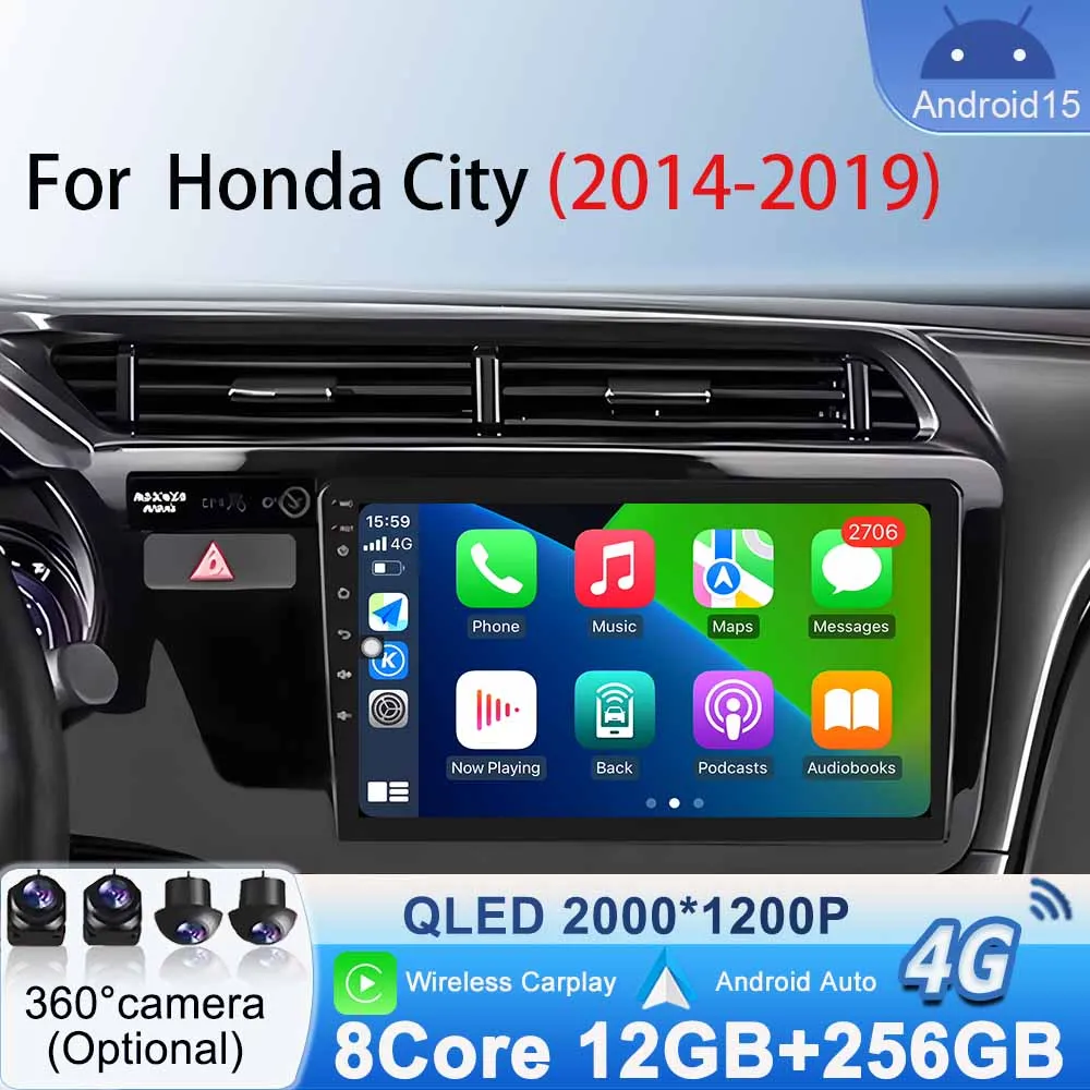 

GPS Navigation Bluetooth for Honda City 2014-2019 Car Radio Stereo Wireless Carplay Multimedia Video Player Android 15 Auto WiFi