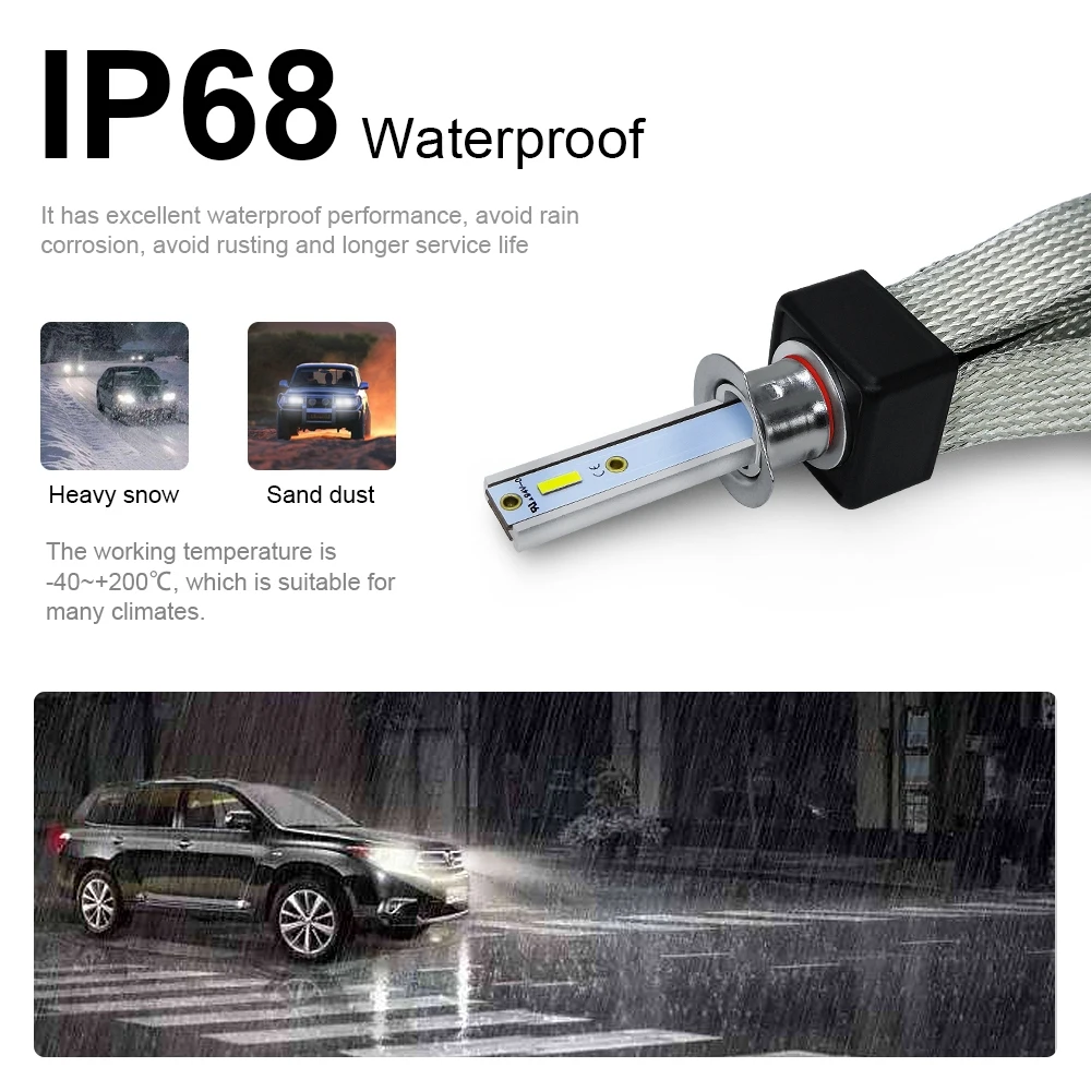 2Pcs Super Bright 15000LM LED HB1 9004 HB4 9006 H11 H8 H9 150W High Low Beam Headlight Bulbs Copper Braided Heat Dissipation