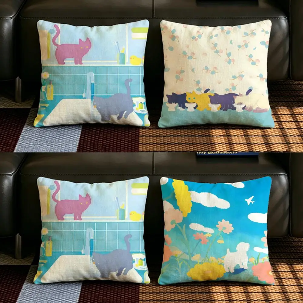 Singer M-Miyashita W-Wago Cushion Cover Natural Linen Pillowcase Set, All-in-One Decor for Sofa, Bedroom & Chair