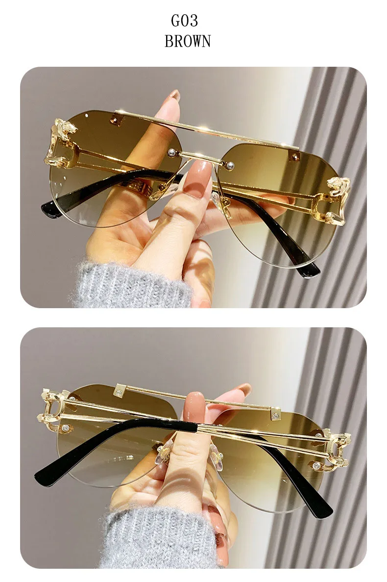 Randlose Designer Sonnenbrille Frauen Trendy Luxe Mode Sonnenbrillen Männer Vintage Gläser Lentes De Sol Mujer Lunette Soleil Femme – Detail 22