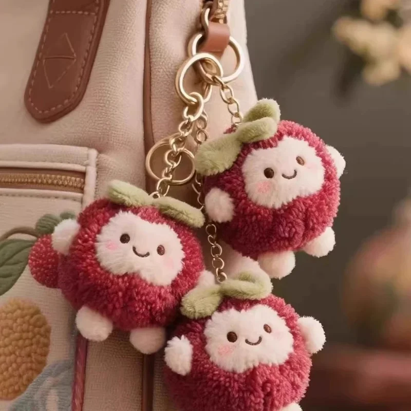 Kreativer Litchi-Schlüsselanhänger, süßer Schlüsselanhänger, modischer Früchte-Taschenanhänger, weicher, gefüllter Plüsch-Schlüsselanhänger für Kinderrucksäcke, Geldbörsen – Detail 2