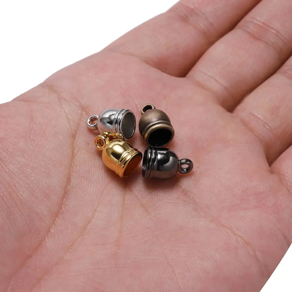 50pcs End Tip Tassel Caps Beads Necklace Round Leather Cord Crimps Caps Fastener Earrings Fringe For Jewelry Making Findings