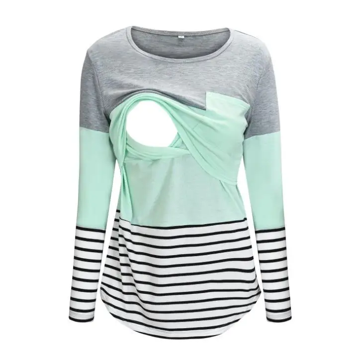 

Полосатая лоскутная футболка для кормления Long Sve, женская хлопковая толстовка с капюшоном, зимняя коллекция, удобная посадка irt