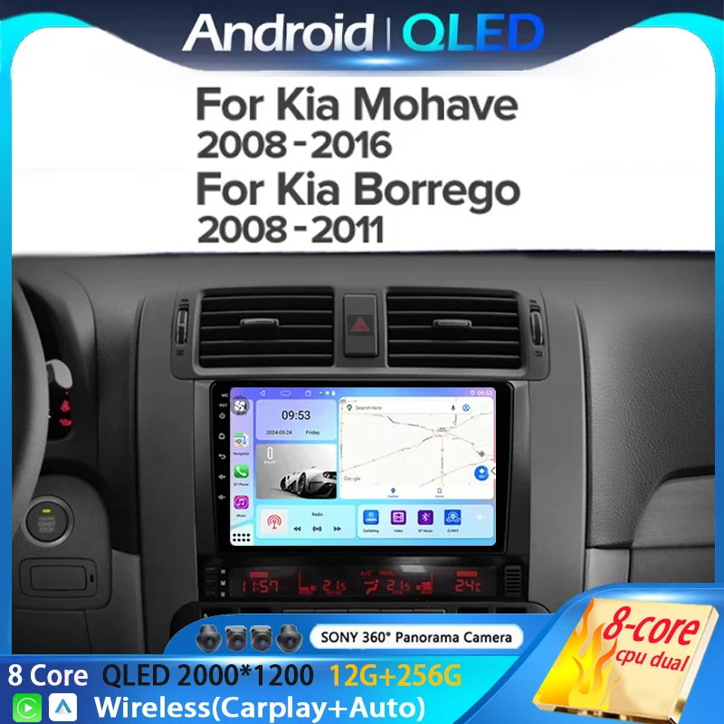 Android 14 Carplay Radio For Kia Borrego Mohave 2008 - 2012 Car stereo Multimedia Player Android Auto GPS navigation WIFI BT