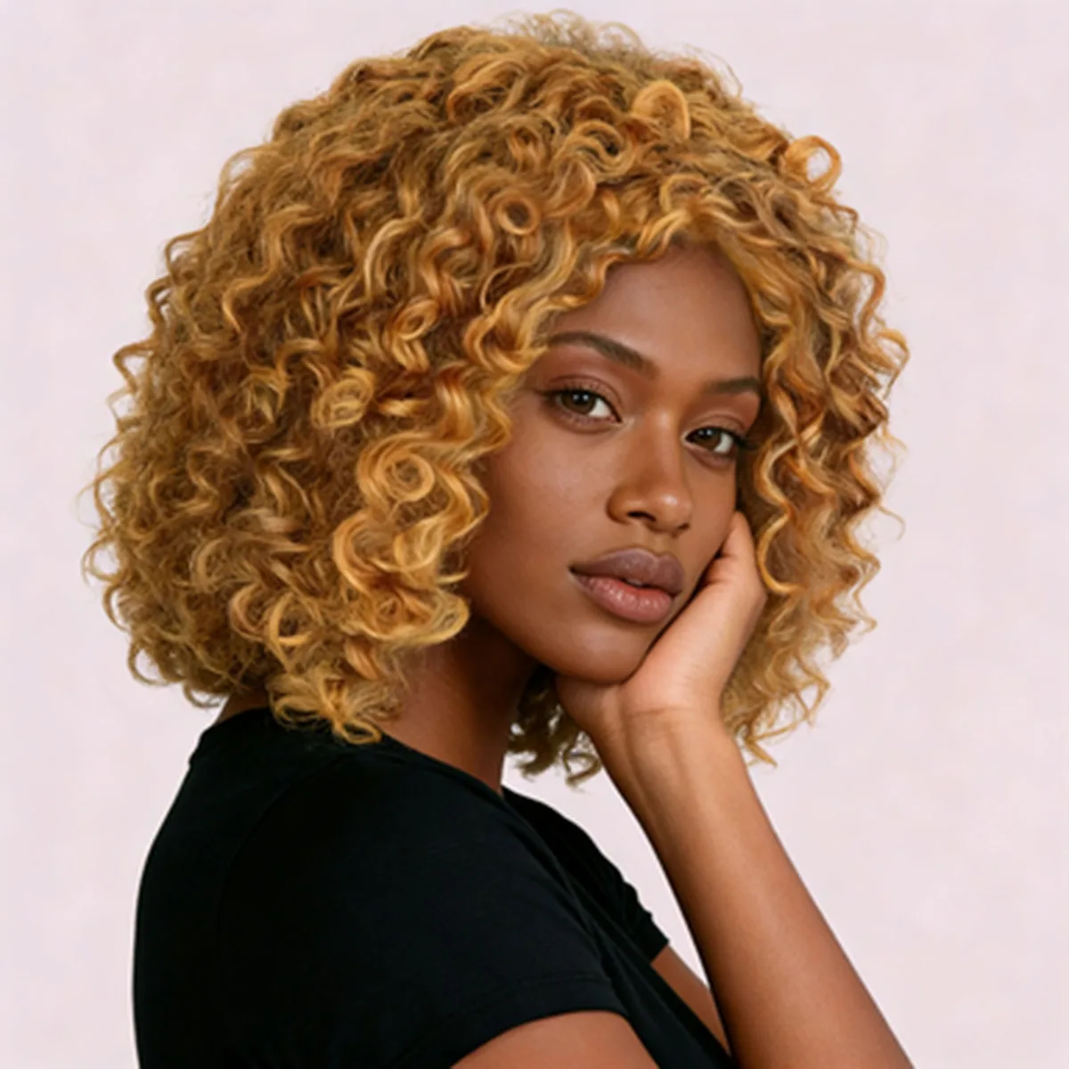 

Synthetic Hair 16 Inch Short Fashion Curly Wig for Black Women Golden Blonde Wig Daily Party Cosplay Halloween Woman Full Wigs