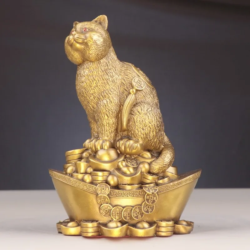 Ornament Copper Ingot Home and Shop Decoration Cat