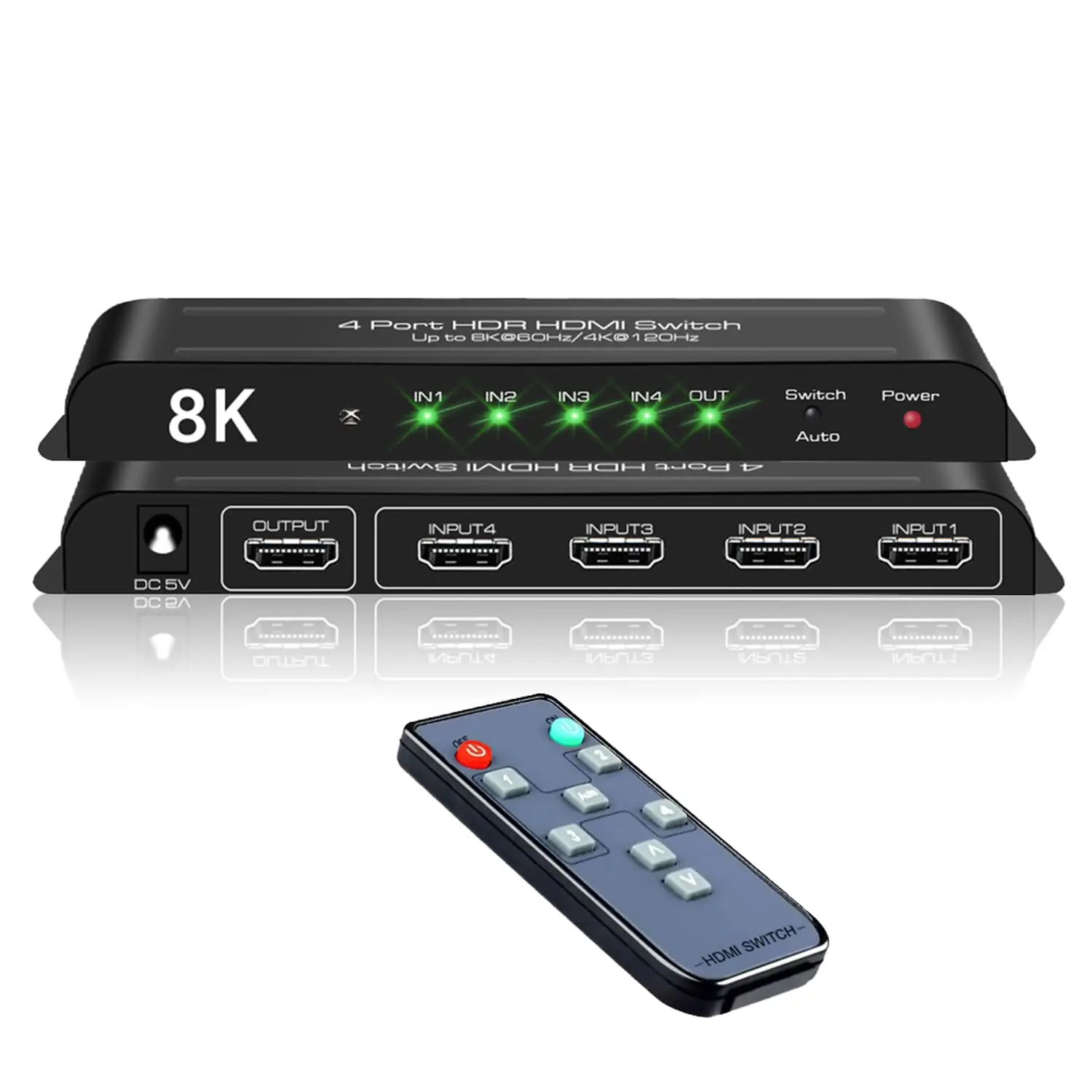 

HDMI 2.1 Switch 4K@120Hz 8K@60Hz HDMI Switcher 4 in 1 Out Support PS5, Xbox Series X, HDR10+, Dolby Vision Dolby Atmos