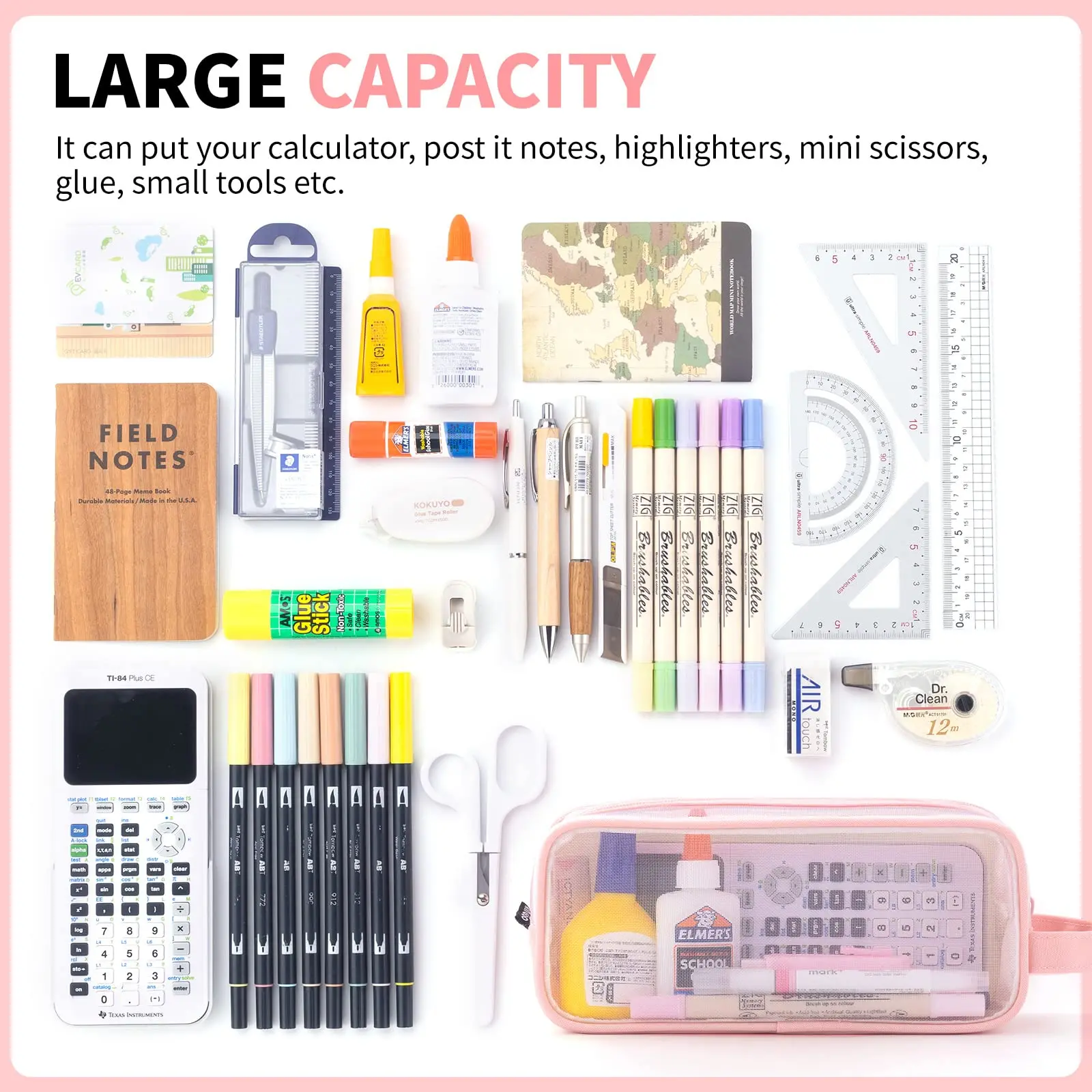 Large Mesh Pencil Case Double Layer Transparent Pencil Pouch, Handheld Multifunctional Cosmetic Bag, Suitable for School Office image 6