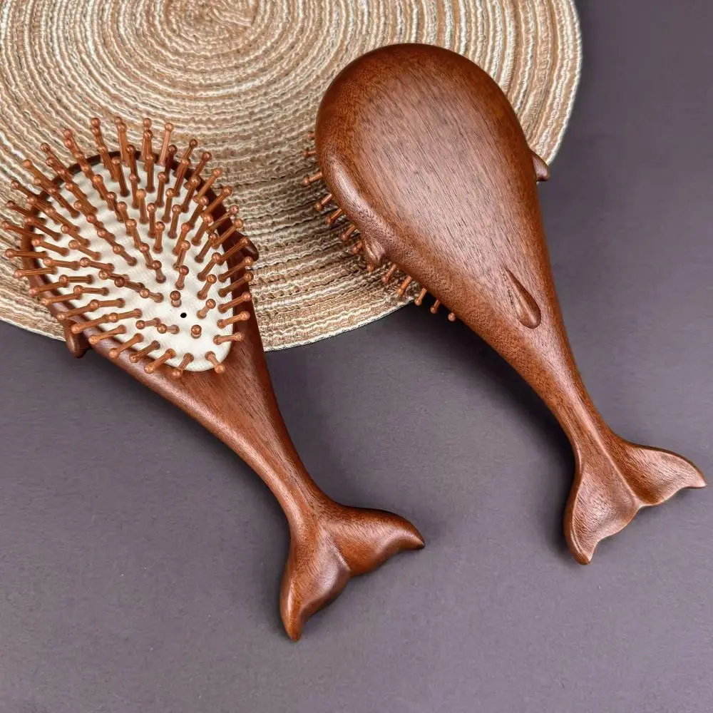 

New Anti Static Sandalwood Hair Comb Whale Style Brown Massage Brush Wooden Meridian Massage Styling Comb Women