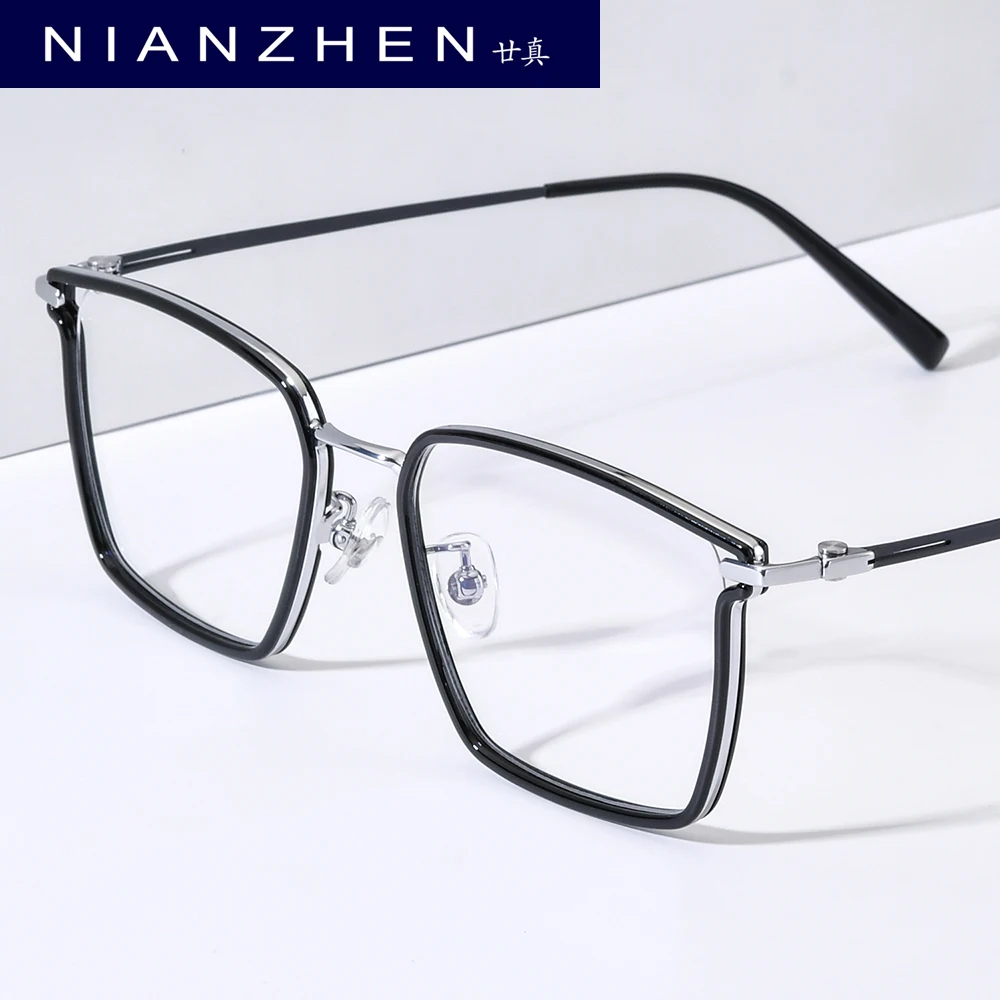 NIANZHEN TR90 Titanium Glasses Frame Men Square Brand Design Eyeglasses Ultralight-Weight Retro Eyewear Spectacles 202