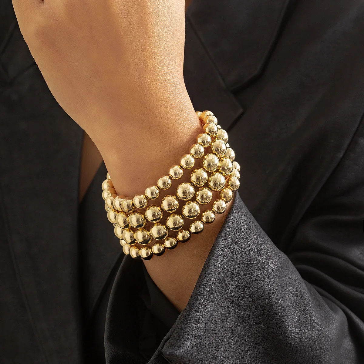 

Beaded Multi-Layered Chain Geometric Metal Bracelet