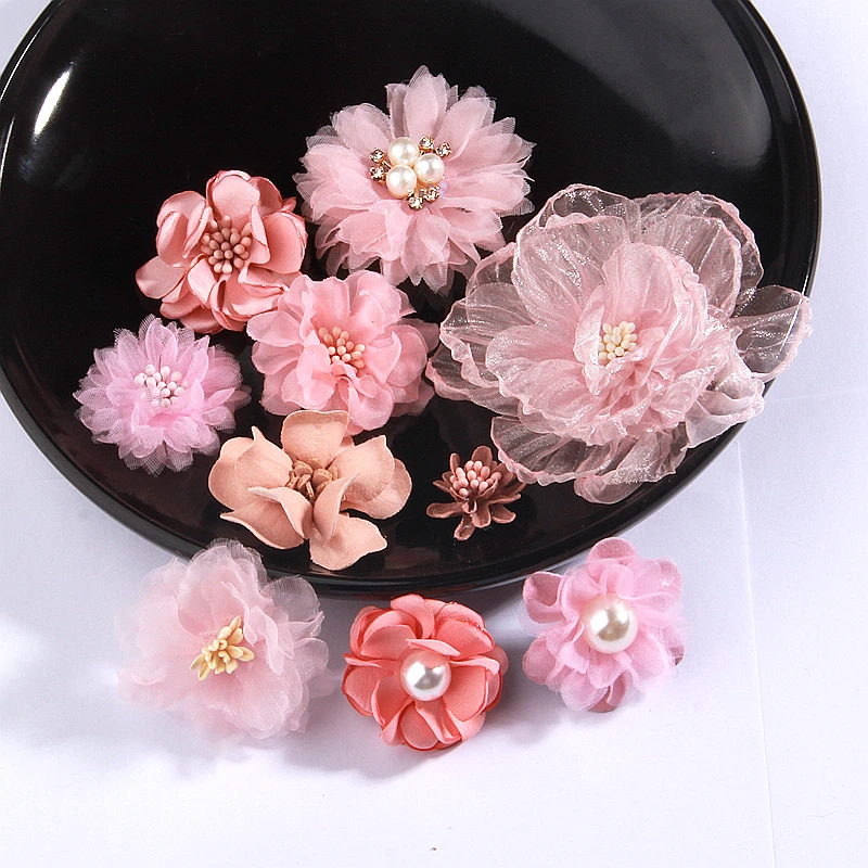 

20Pcs/Lot Pink Series Mix Styles Set Chiffon Fabric Flowers For Baby Girls Hair Clips Accessories for Headbands