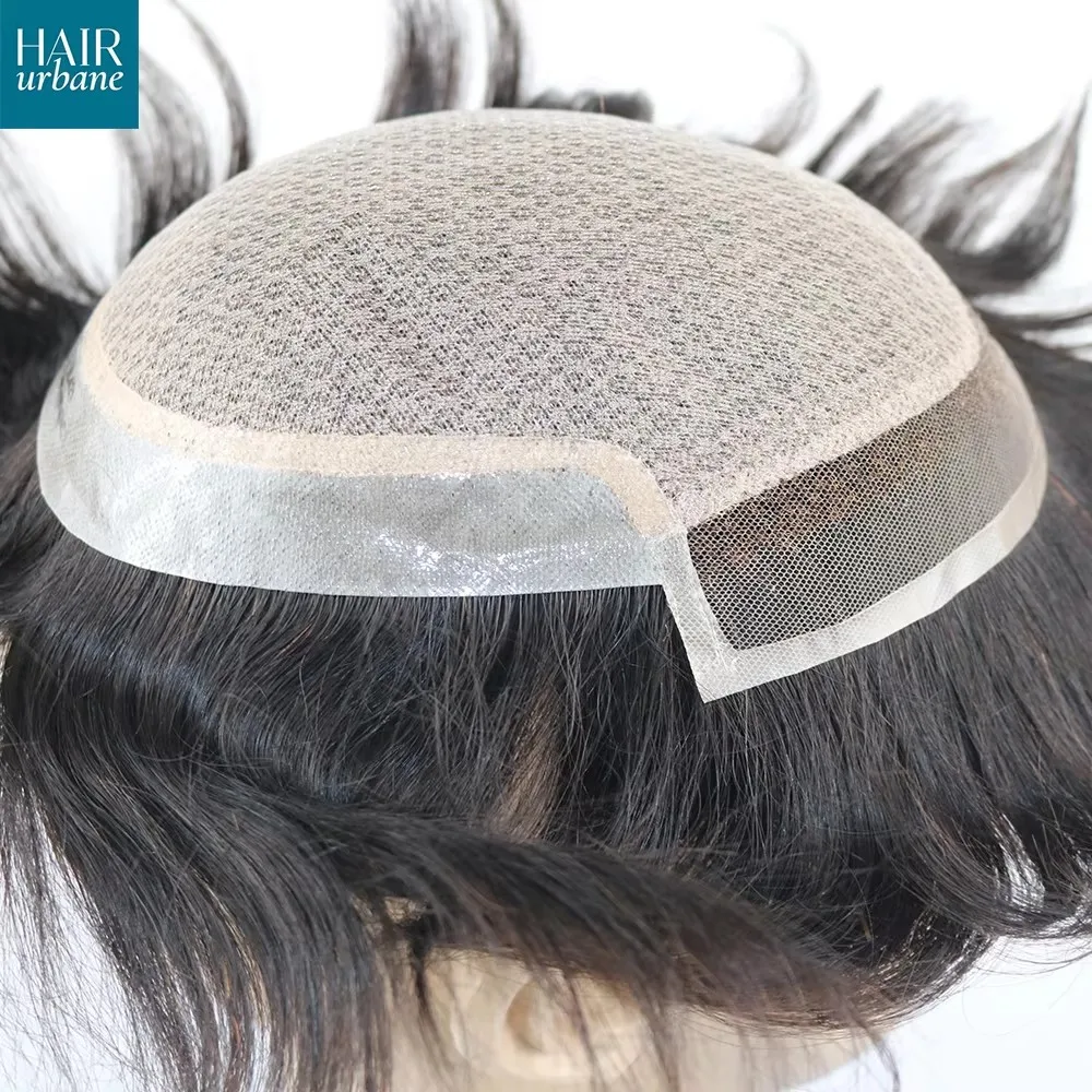 Herrenperücken mit Spitze vorne, Seidenbasis und Diamantnetz-Basis, natürliche Farbe, Herren-Haarprothese, Toupet, langlebig, 100 % Echthaar-System. – Detail 5
