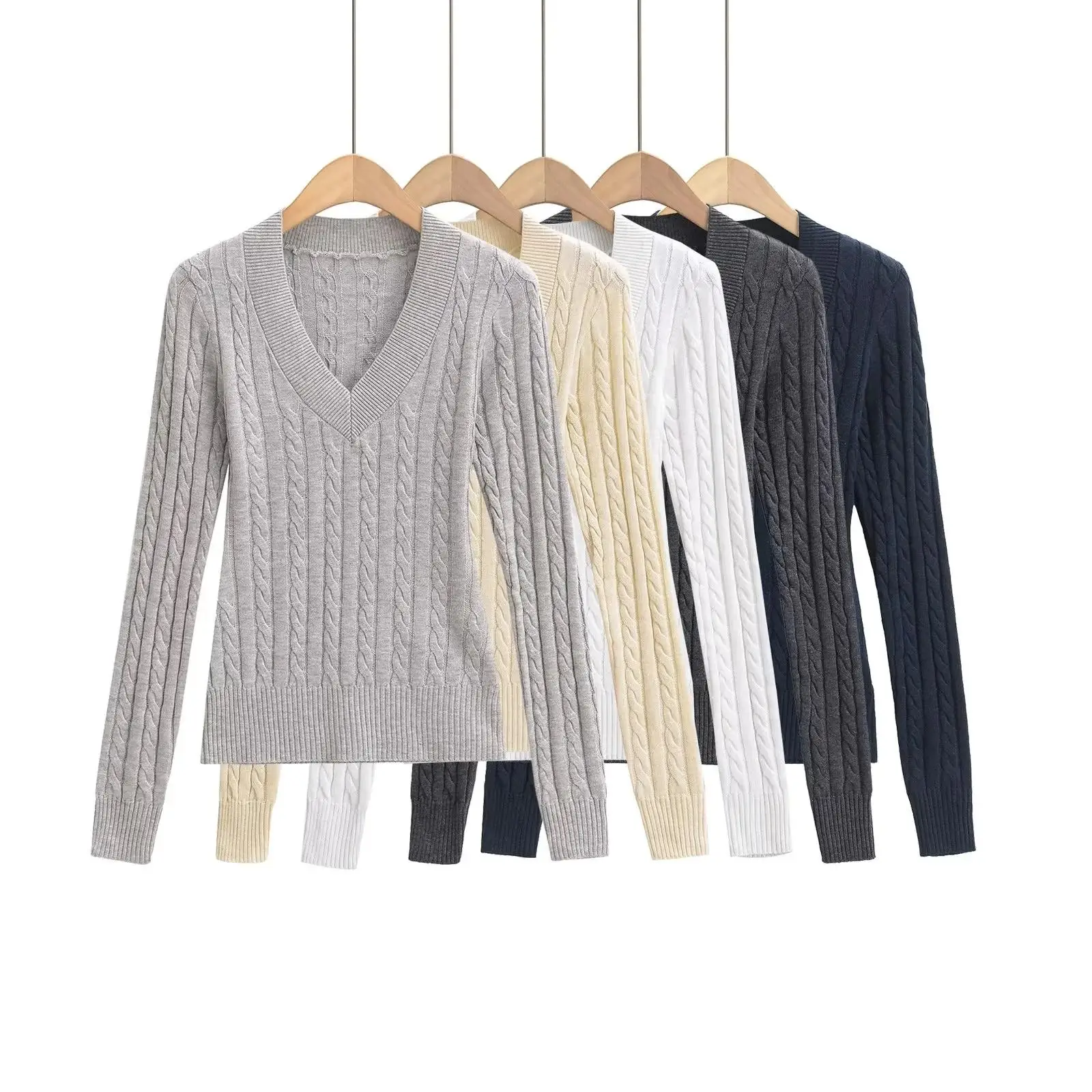 

Retro American Lazy Sle Long Sve V-Ne Knitted Sweater Slim Fit Base irt Spring 2025 New Arrival Color Top