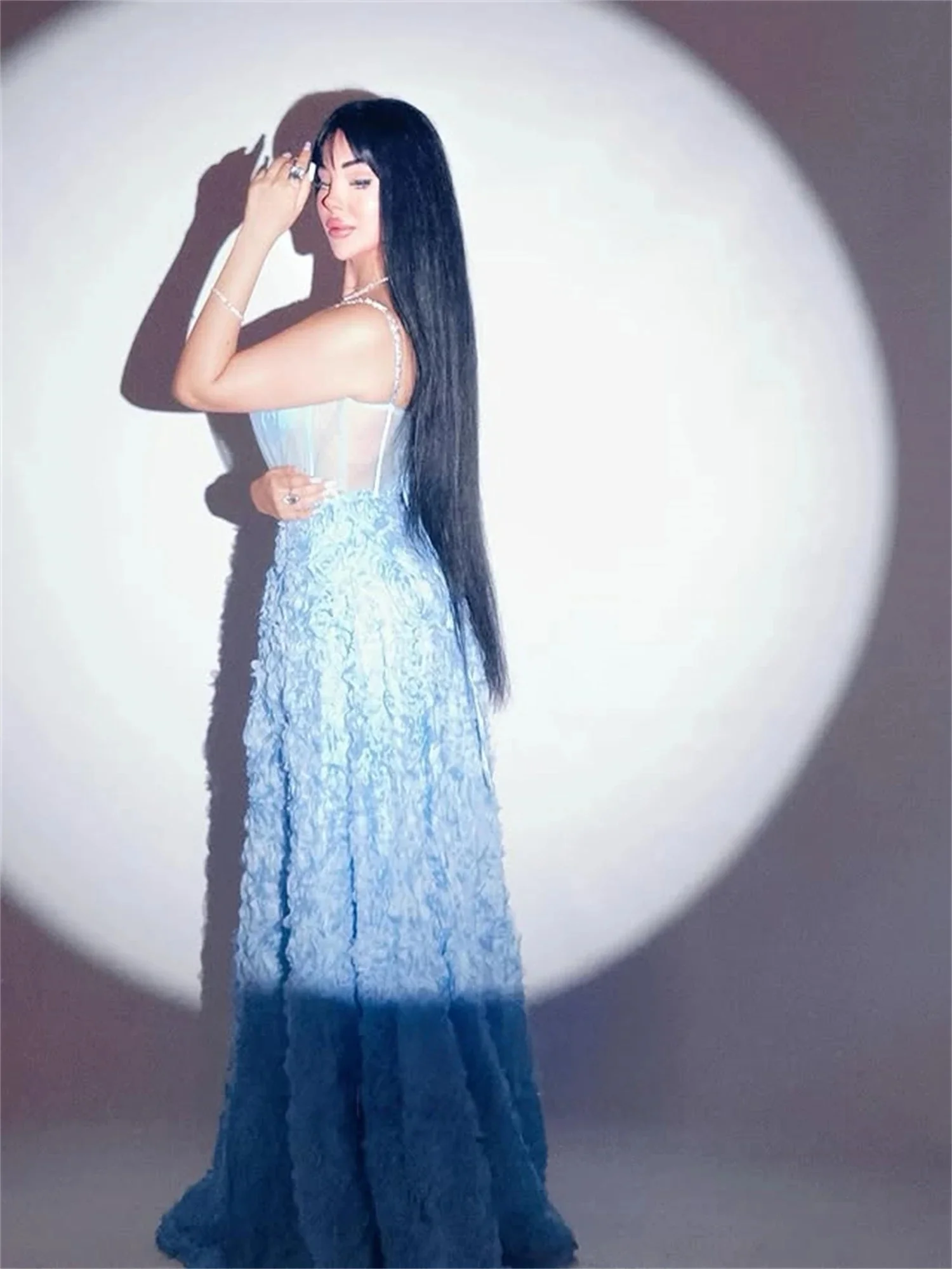 Vestido largo Floral azul a medida para ocasiones, vestidos de noche Pastrol, Jersey Unisex, Retro, Dubai, Arabia Saudí, Israel, graduación personalizado