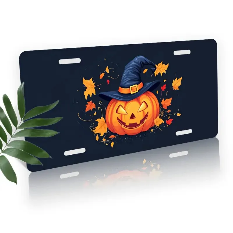 2D Flat, 1pc 1pcs Frame Suitable for Men & Women, 30.48cm x 15.24cm Flat License Plate Cover with Pumpkin & Witch Hat Design - S