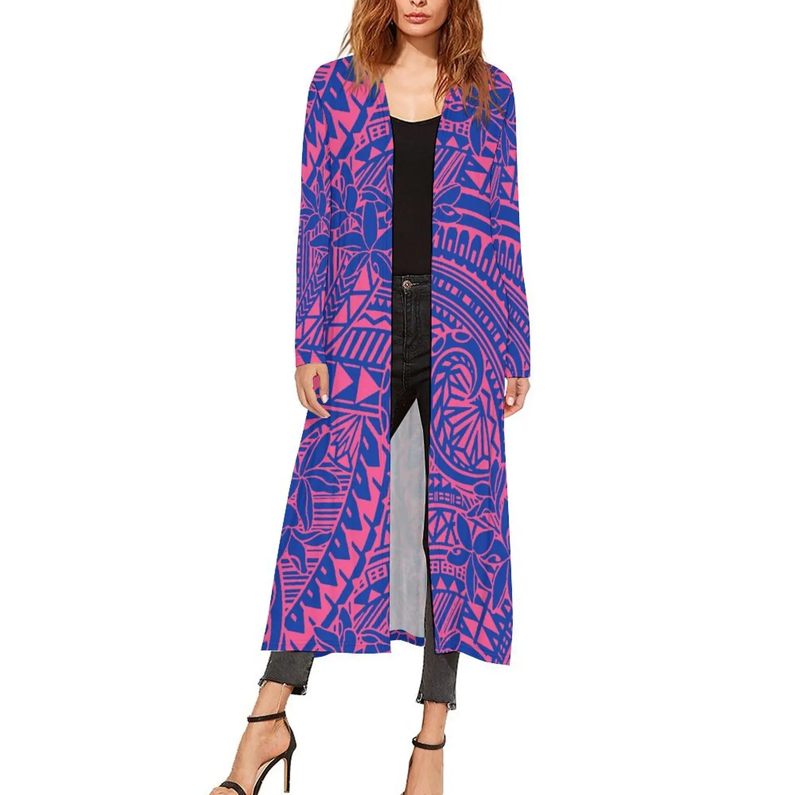 Women'S Fashion Cardigan Polynesian Tribal Samoa Tongan Design Personality Casual Women Kimono Trench Coat Summer 2025