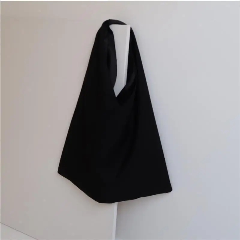 Concise Design Korean Lazy Fashion Women Canvas Shoulder Bag Solid Color Splicing Large Capacity Casual Daily Shopping Tote Bag