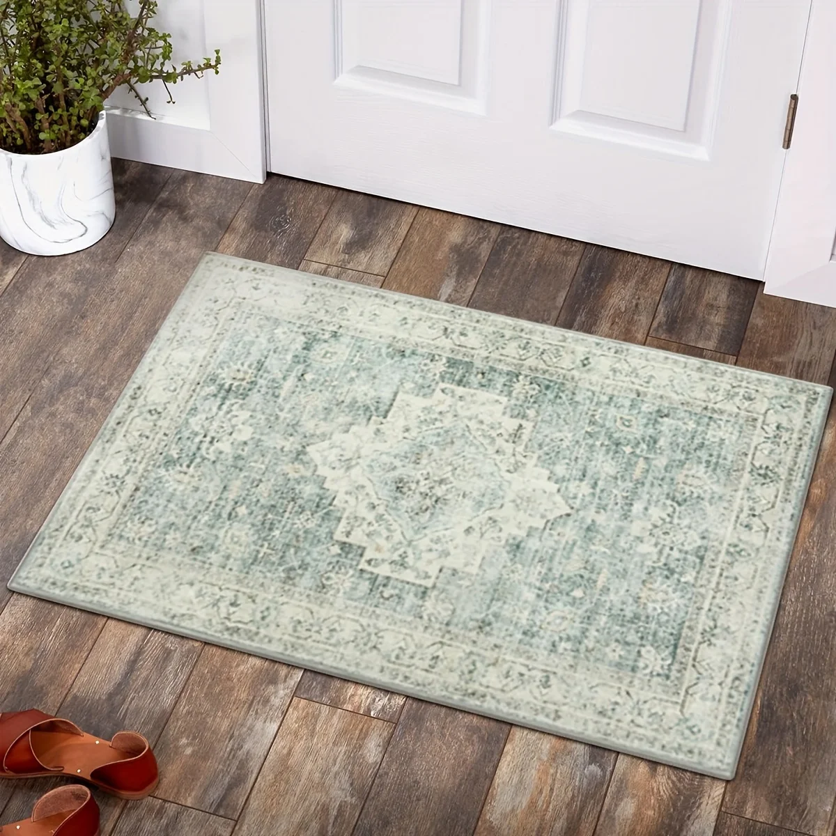 Bohemian Style Washable Runner Mat-Non-Slip Soft TPR & Polyester Mat with Floral Pattern for Hallway Bedroom Bathroom 8mm Thick