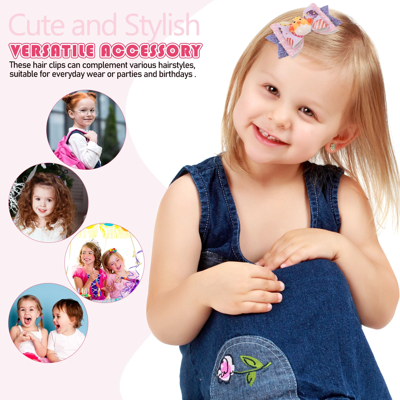 

2pcs Butterfly Bow Clips Themed Accessories Chick Design Glitter Iron Material Grosgrain Hair Barrettes For Easter Party