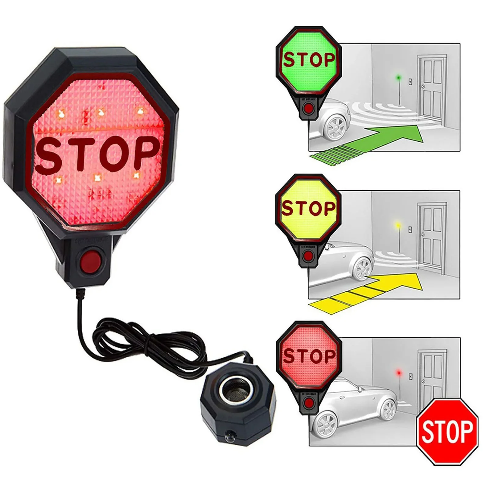 Adjustable Garage Parking Sensor LED Stop Sign Parking Assistant with Red Yellow Green LED Display WORLDKPI