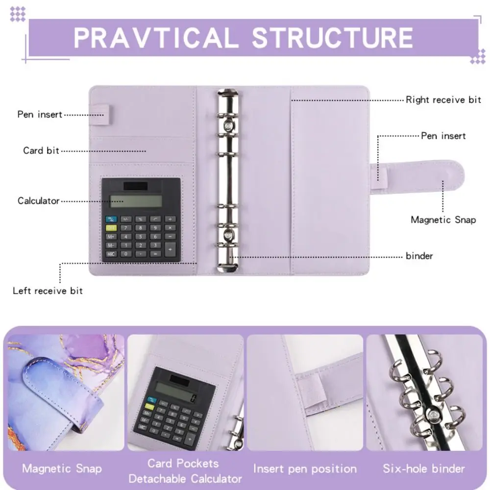 A6 Money Budget Planner Binder Colorful Marble Cash Envelopes Multi-purpose with Calculator Cash Notebook Cover Cash And Savings