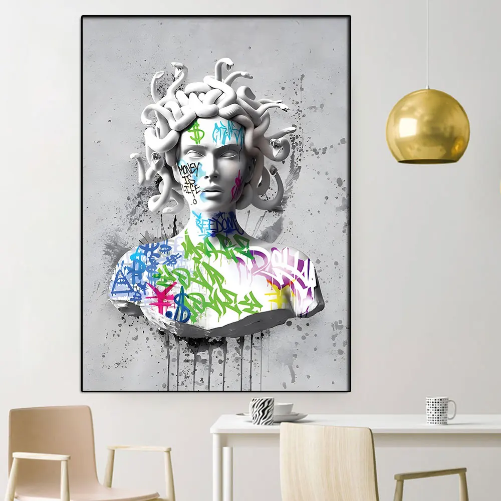 Medusa Sculpture Money is Life Canvas Painting Trendy Vintage Posters And Printable Picture Wall Art for Room Farmhouse Decor