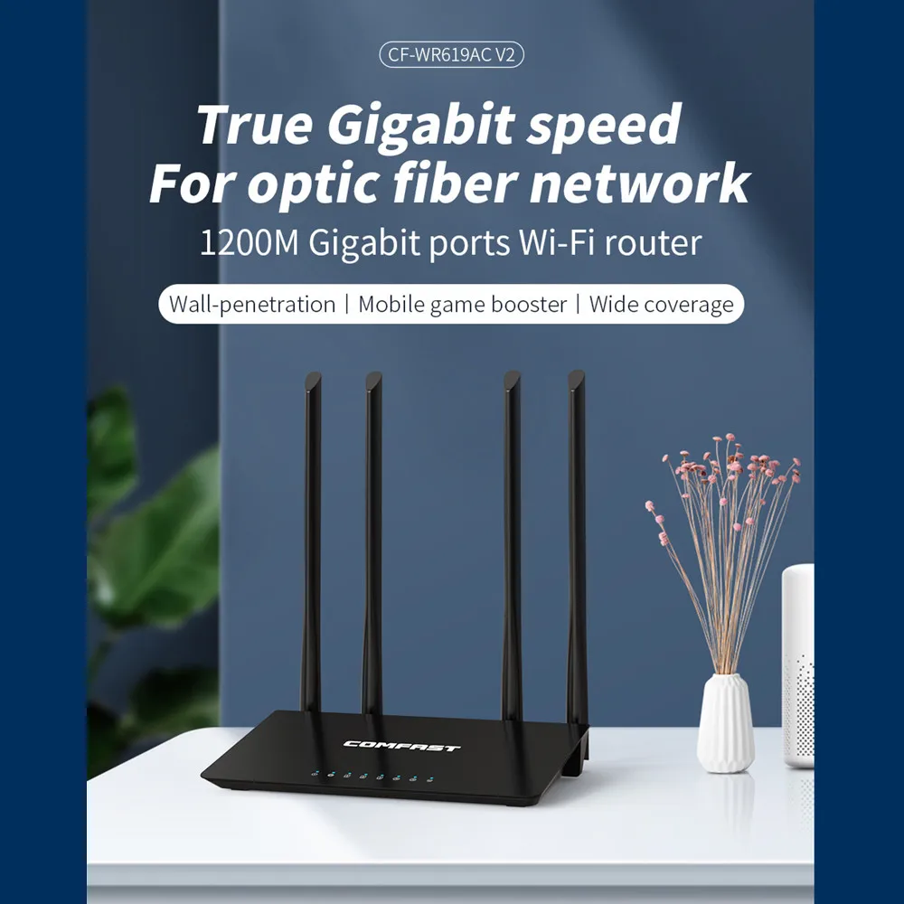 Imagem -02 - Roteador Wifi com Portas Gigabit Ac1200 802.11ac 2.4 e 5ghz Ampla Gama Roteador Doméstico Antena 5dbi Mu-mimo 5g