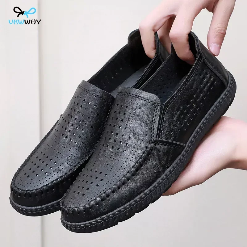 Zapatos informales de cuero PU para hombre, mocasines transpirables, cómodos, sin cordones, para el verano