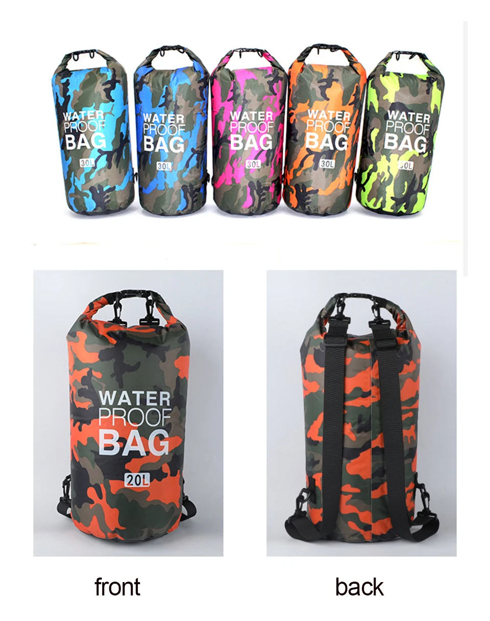 2/5/10/15/30L Outdoor Camouflage Wasserdichte Trockentaschen Tragbare Rafting Tauchen Trockentasche Sack PVC Schwimmtaschen für Flusstrekking – Detail 15