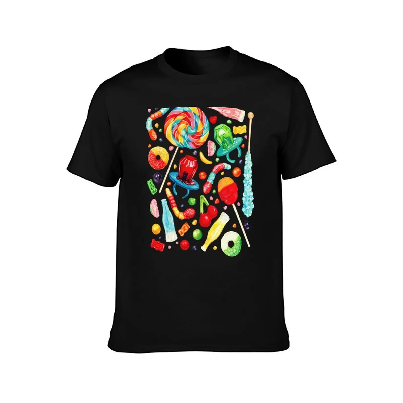 Candy Pattern - Purple T-Shirt, Summer Casual Cotton Tee, Oversized Streetwear Tops, Vintage Graphic Print, Unisex Men Women