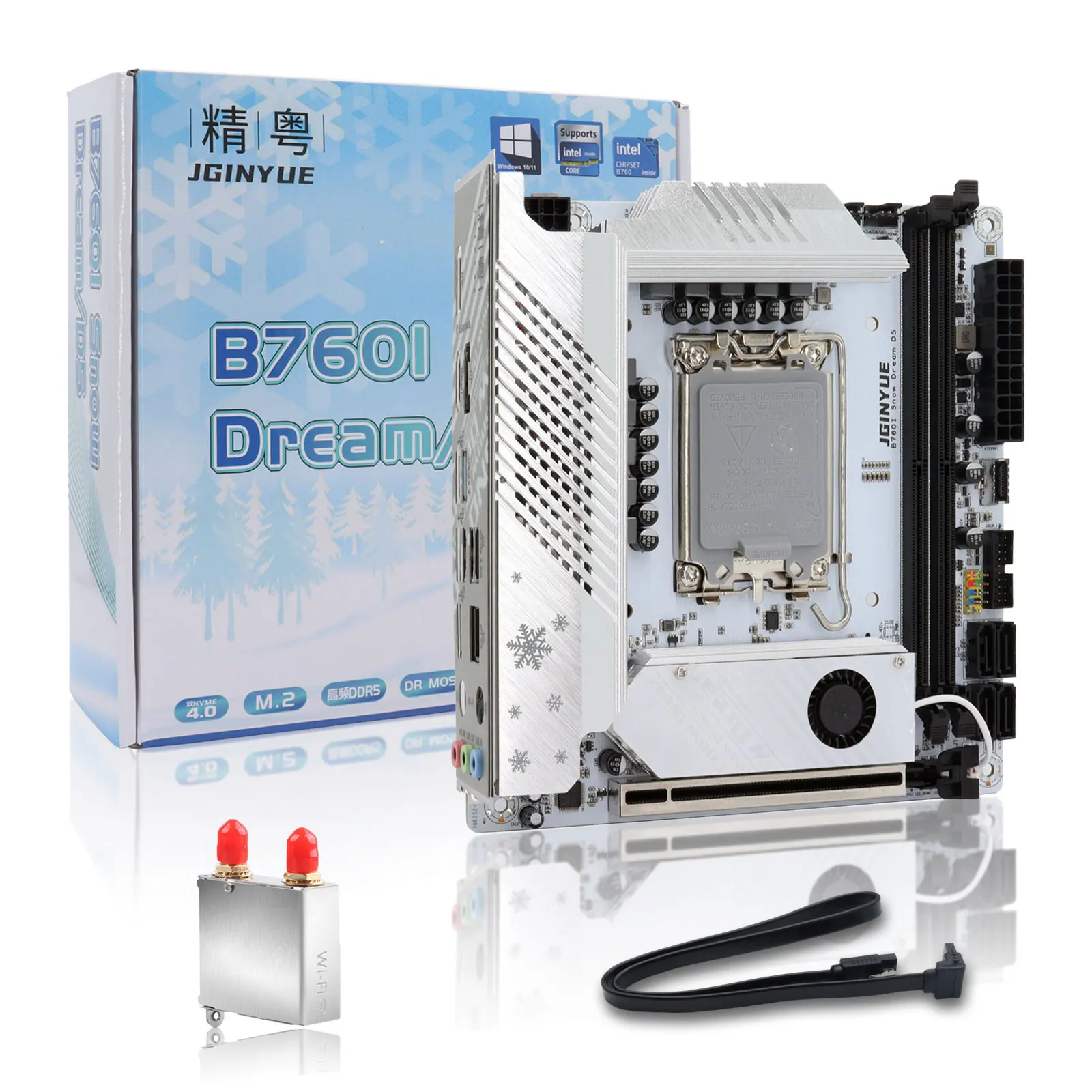 JGINYUE B760 Motherboard Mini ITX LGA 1700 Support Intel Core 12th 13th 14th DDR5 Memory M.2 RAM B760i-Snow Dream