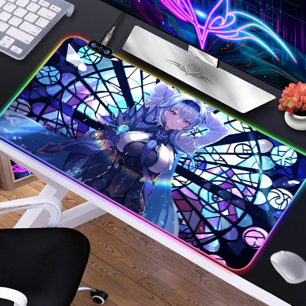 RGB Mouse Pad Genshin Impact Eula Mouse Pad Desk Cute HD Desk Pad Extended Gaming Keyboard Mats Large XXL Gamer Mousepad 90x40