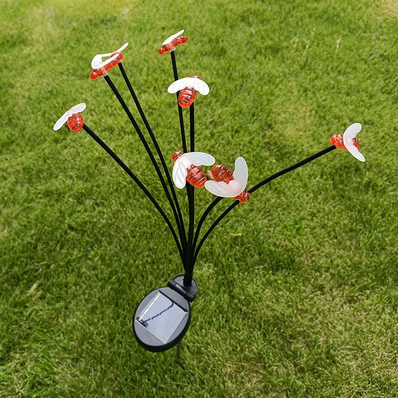 

6/8/10 LEDS Solar Garden Bee Lawn Lights Firefly Outdoor Waterproof Swaying Decorative Lamp for Patio Pathway Yard Party Decor