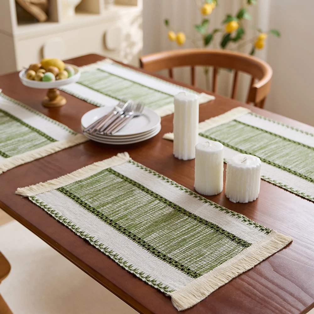 Boho Style Table Runner with Tassels Placemats Nordic-Style Dining Table Mats Luxury Inspired Tablecloth 1/4/6pcs Set