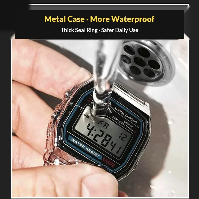 Stainless Steel Watch Case For Casio A158 A159 A168 Square Digital 18mm