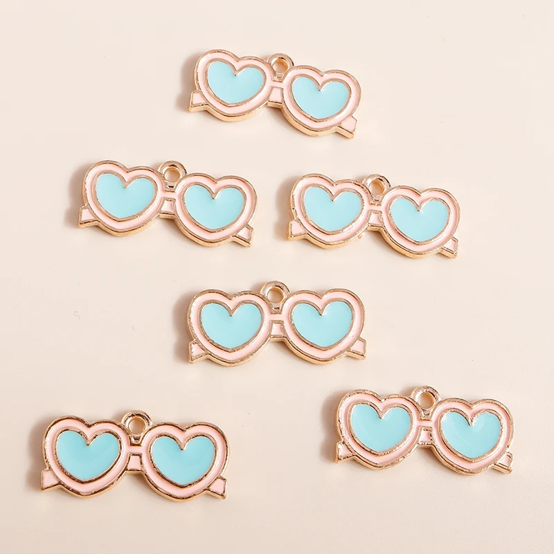 Leslie 10 Stück schöne Emaille Sommer Strand Herz Sonnenbrille Charms für Schmuckherstellung DIY Ohrringe Halsketten Anhänger Zubehör – Detail 3