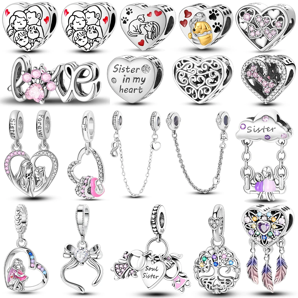 

Love Heart Family Charms Pendant Original 925 Sterling Silver Charm Beads Fit Bracelet Charm Women DIY Jewelry Gift