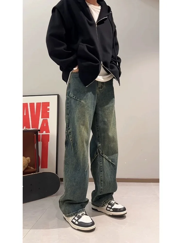 

American Retro Workwear Wide Leg Men's Jeans Autumn Winter Cleanfit High Street Vibe Logging Straight Leg Pants