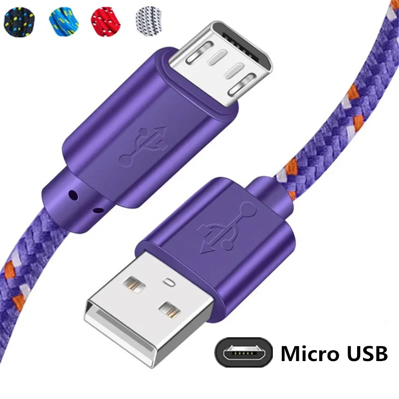 Cabo micro usb trançado, sincronização de dados, para samsung s7, htc, lg, huawei, xiaomi, android, 0,5/1/2/3 m