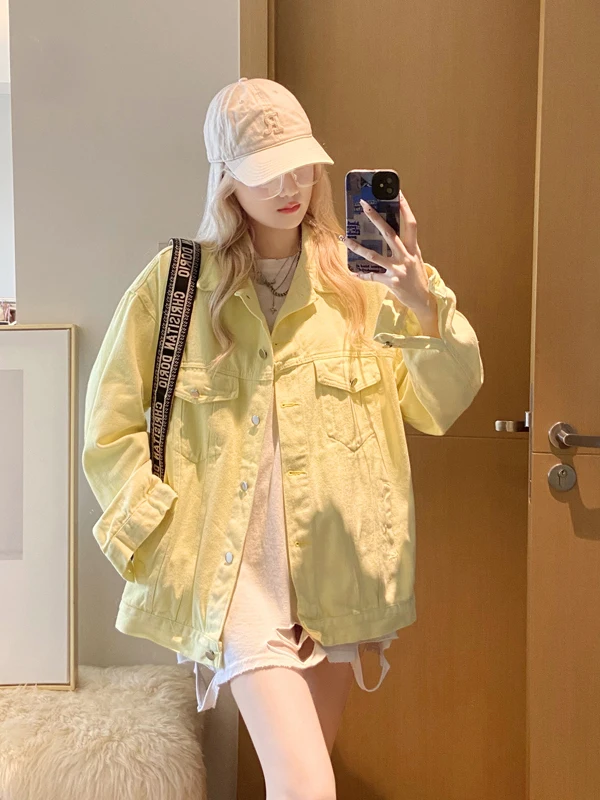 

Свободная женская джинсовая куртка на весну-осень, универсальная, модная, в корейском стиле, для повседневной носки, из смесового хлопка и полиэстера