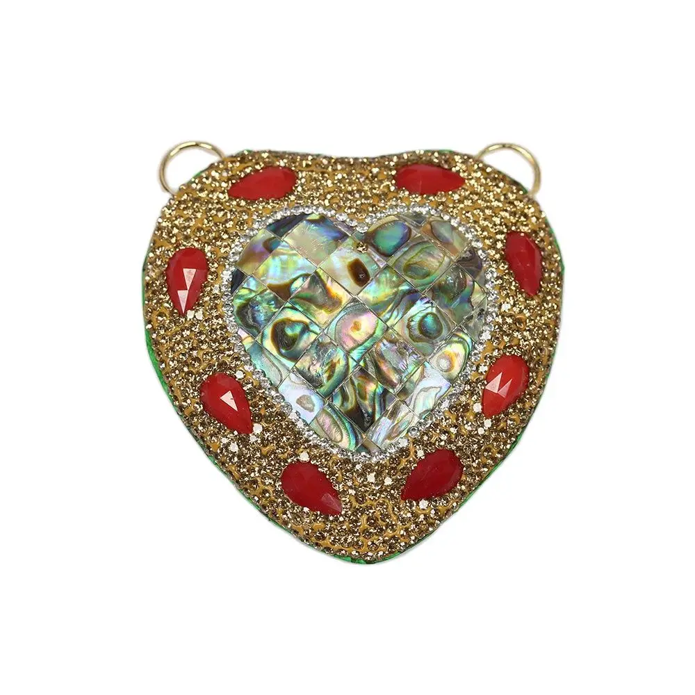 APDGG 1 PC Green Abalone shell Heart Golden CZ Red Crystal Paved Pendant Unique Design Charms Necklace Pendant Jewelry DIY