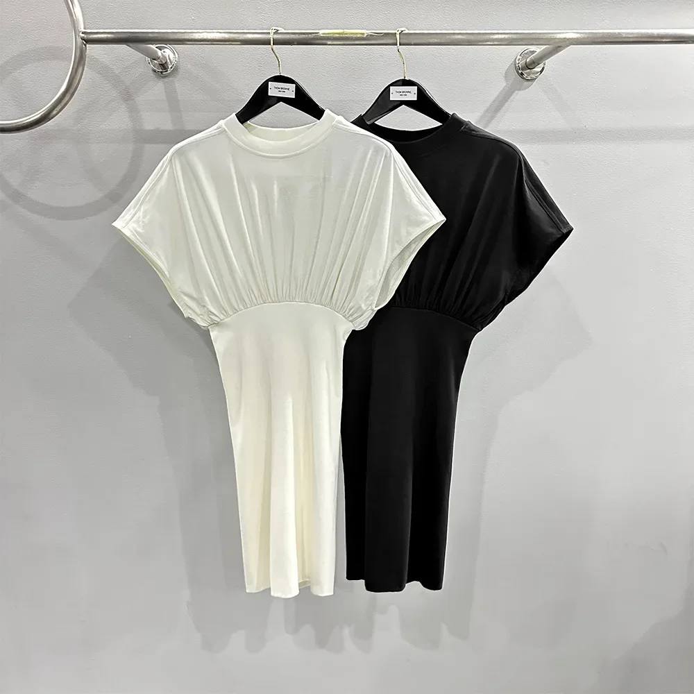 

High Street Women's Dresses Skirts Knee-length Black Solid Pullover Skirts for Women O-neck Women's Clothing