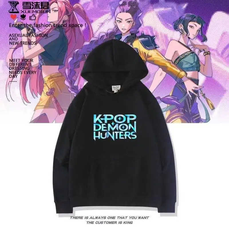 

New Cartoon Kpop Demon Hunters Graphic Hoodie Long Sleeve Cotton Casual Loose Sweatshirts Men Womne Street Fashion Pullover