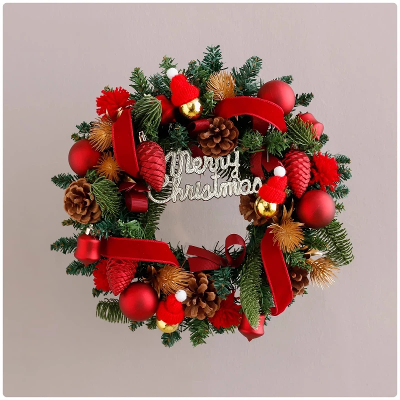 

30cm Christmas Wreath Artificial Noblesse Pine Flocked Door Hanging Home Mall Window Display Festival Holiday Decorative Ornamen