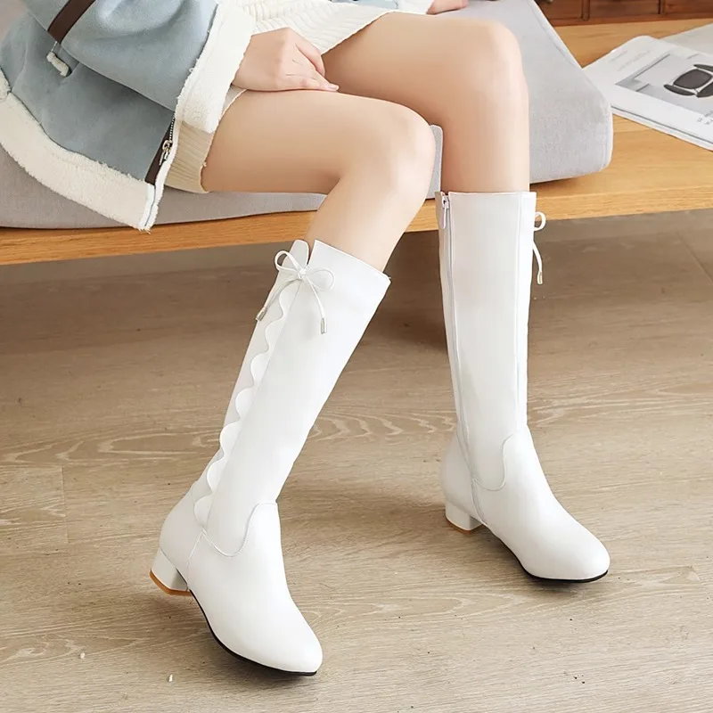 New Children Sweet High Heels Princess Long Boots Girls Winter Shoes Kids Fashion Performance Dance Student Baby Warm Plush